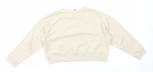 Monki Womens Beige Cotton Pullover Sweatshirt Size L Pullover - Cropped