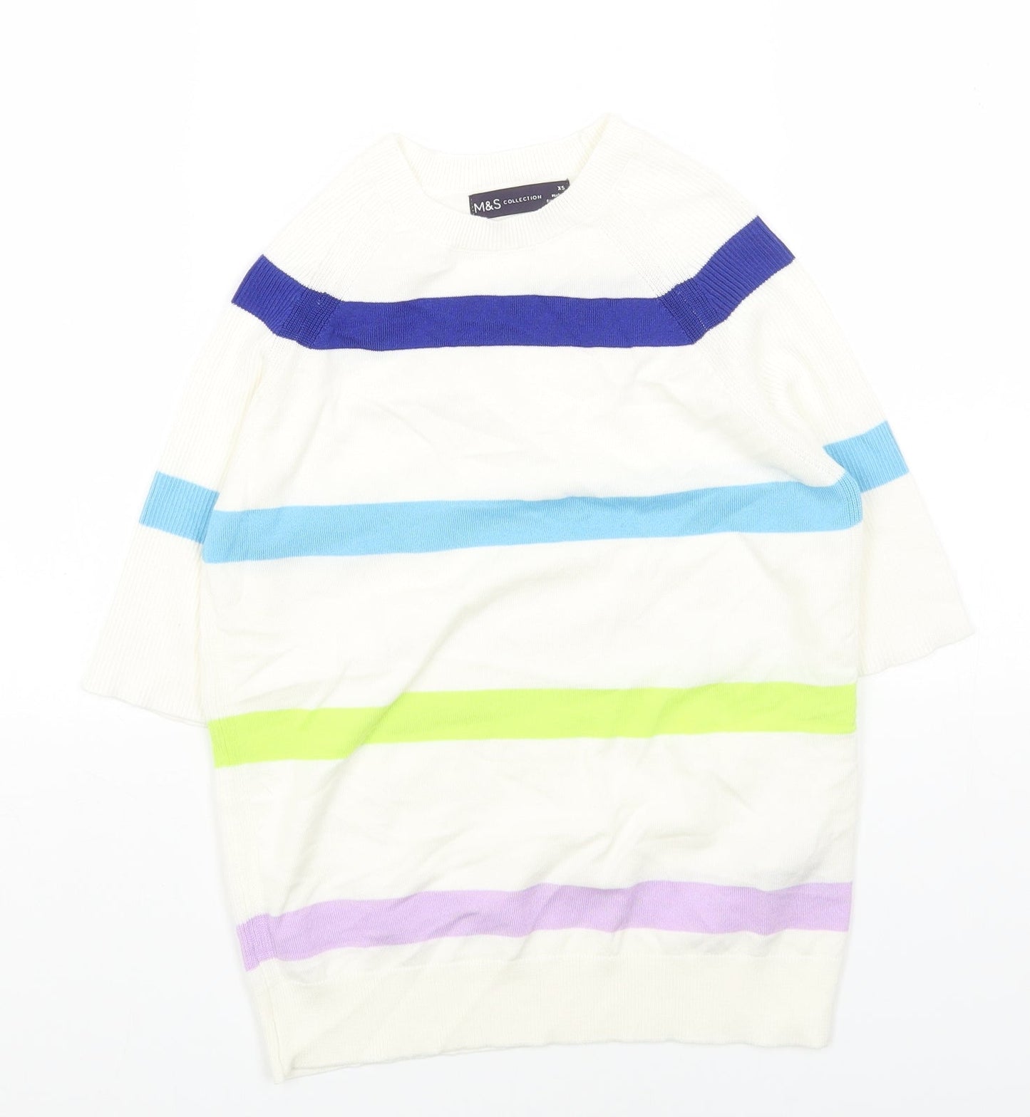 Marks and Spencer Womens Multicoloured Round Neck Striped Acrylic Pullover Jumper Size XS