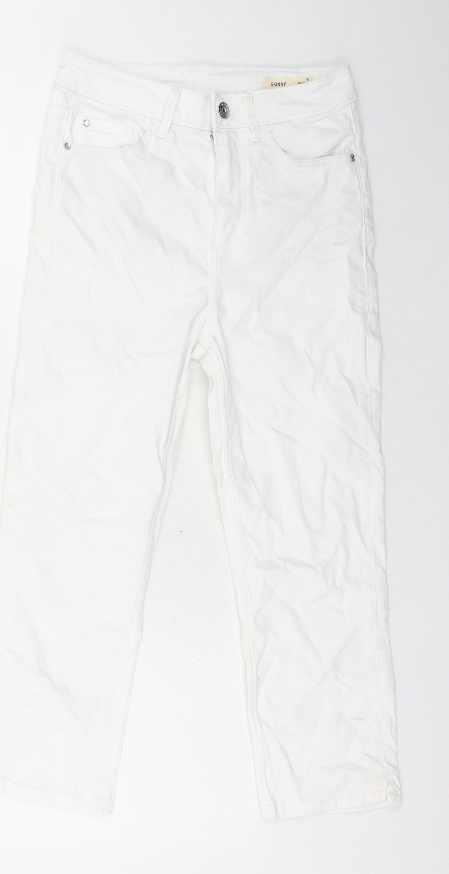 Marks and Spencer Womens White Cotton Straight Jeans Size 8 L21 in Regular Button