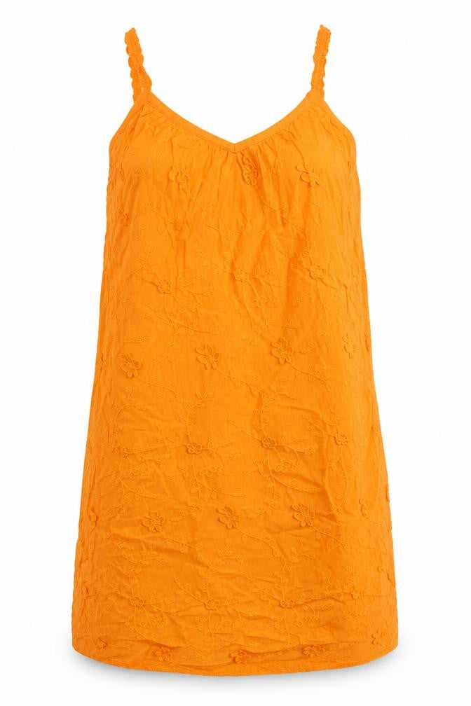 Marks and Spencer Womens Orange 100% Cotton Tank Dress Size 8 V-Neck Pullover - 3D Flowers