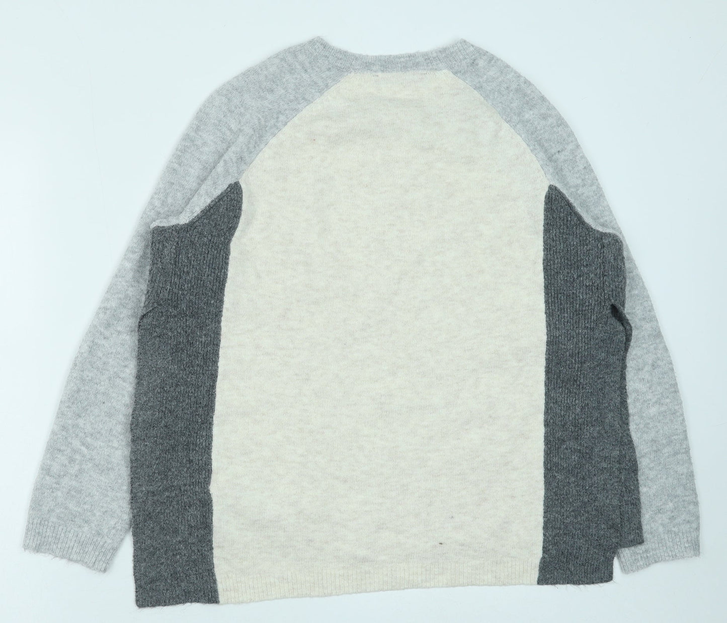 Marks and Spencer Womens Grey Round Neck Acrylic Pullover Jumper Size M - Colourblock