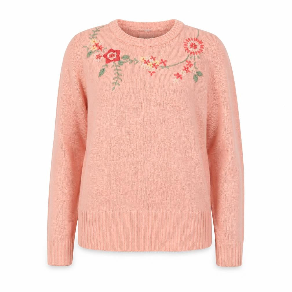 Damart Womens Pink Round Neck Floral Polyacrylate Fibre Pullover Jumper Size 10