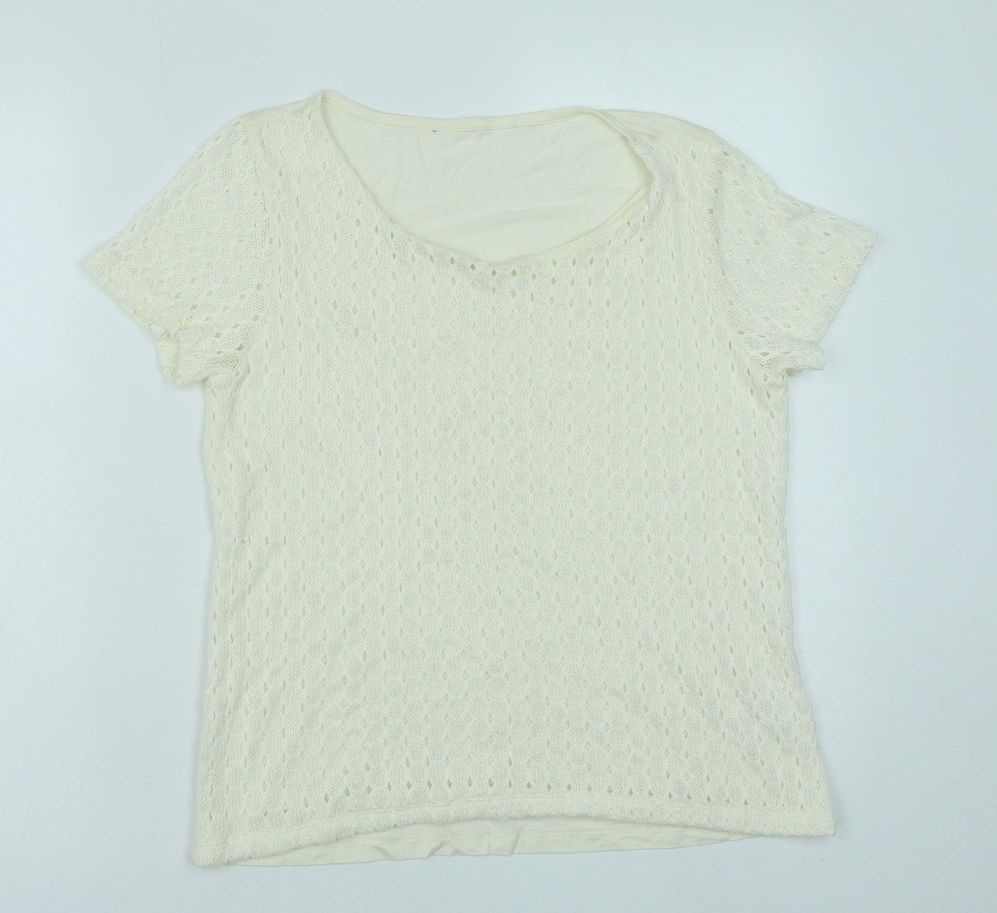 Debenhams Womens White Viscose Basic T-Shirt Size 12 Scoop Neck