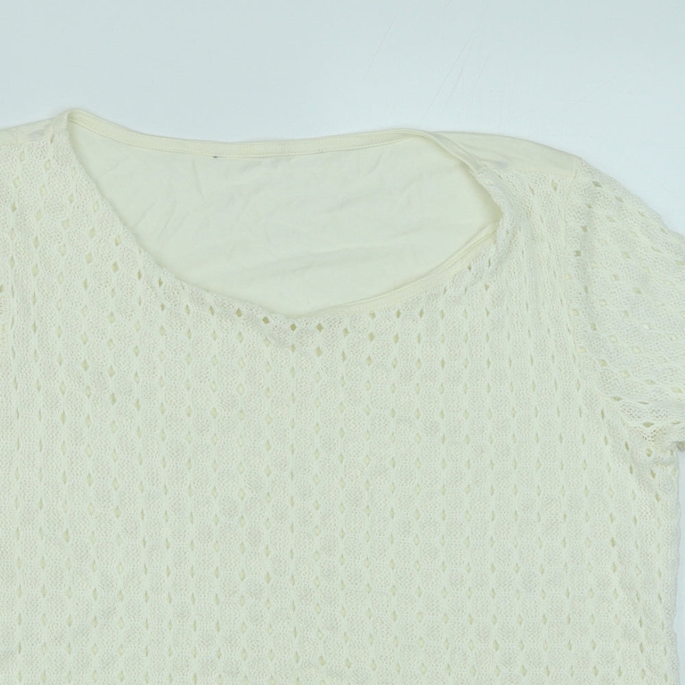 Debenhams Womens White Viscose Basic T-Shirt Size 12 Scoop Neck