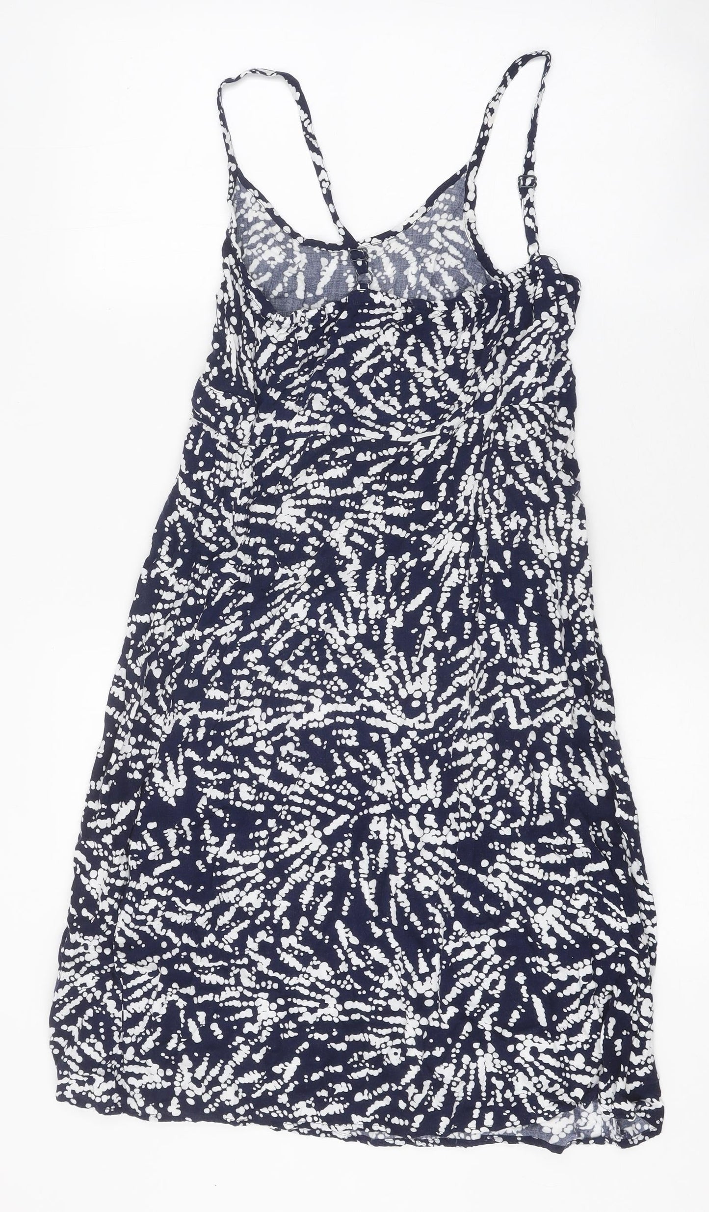 BHS Womens Blue Geometric Viscose Slip Dress Size 10 Scoop Neck Pullover