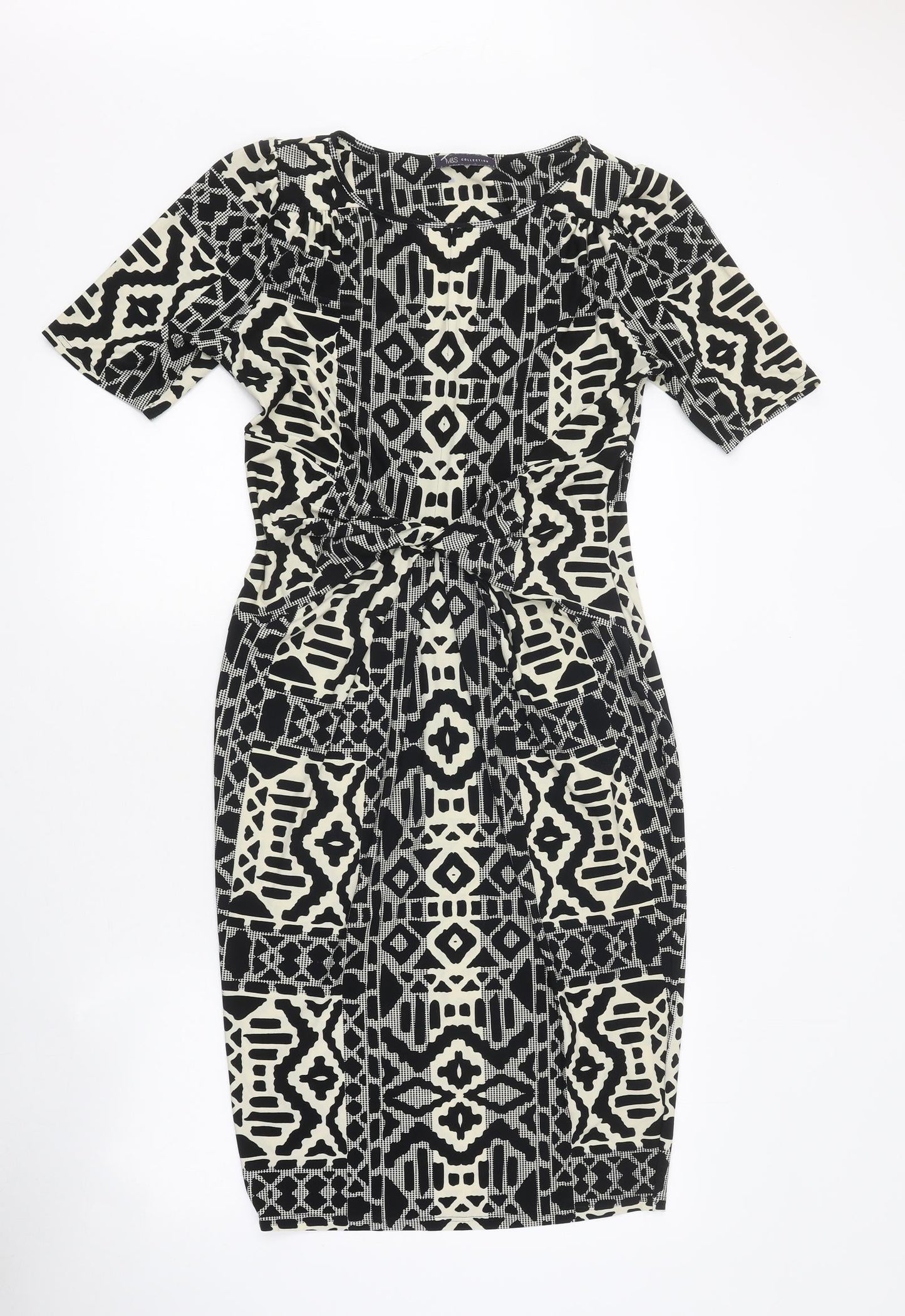 Marks and Spencer Womens Black Geometric Polyester Mini Size 12 Boat Neck Pullover