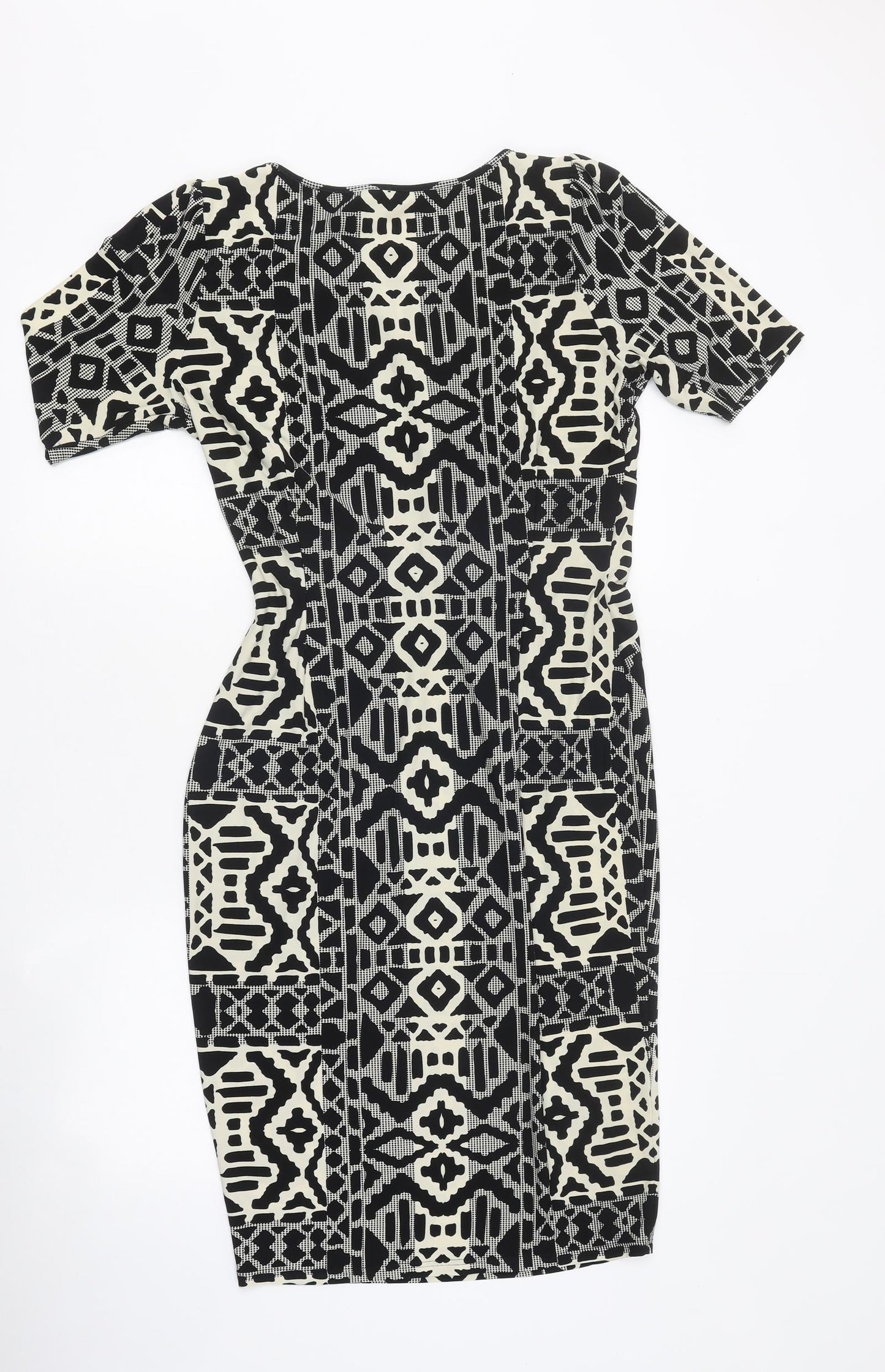 Marks and Spencer Womens Black Geometric Polyester Mini Size 12 Boat Neck Pullover