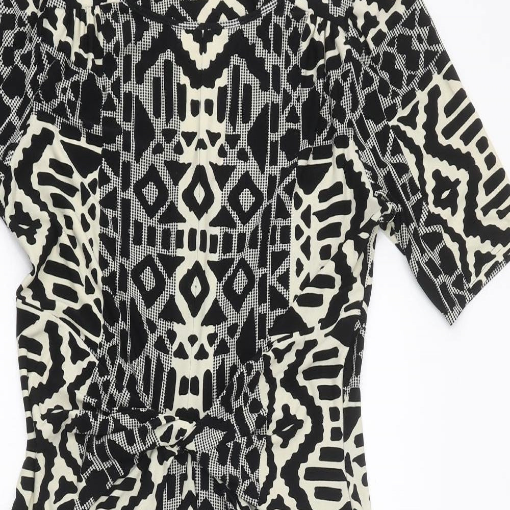 Marks and Spencer Womens Black Geometric Polyester Mini Size 12 Boat Neck Pullover