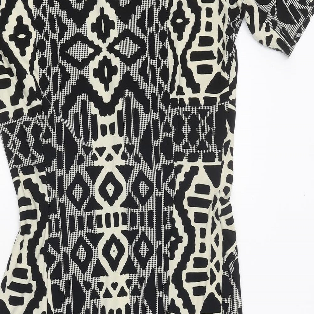 Marks and Spencer Womens Black Geometric Polyester Mini Size 12 Boat Neck Pullover