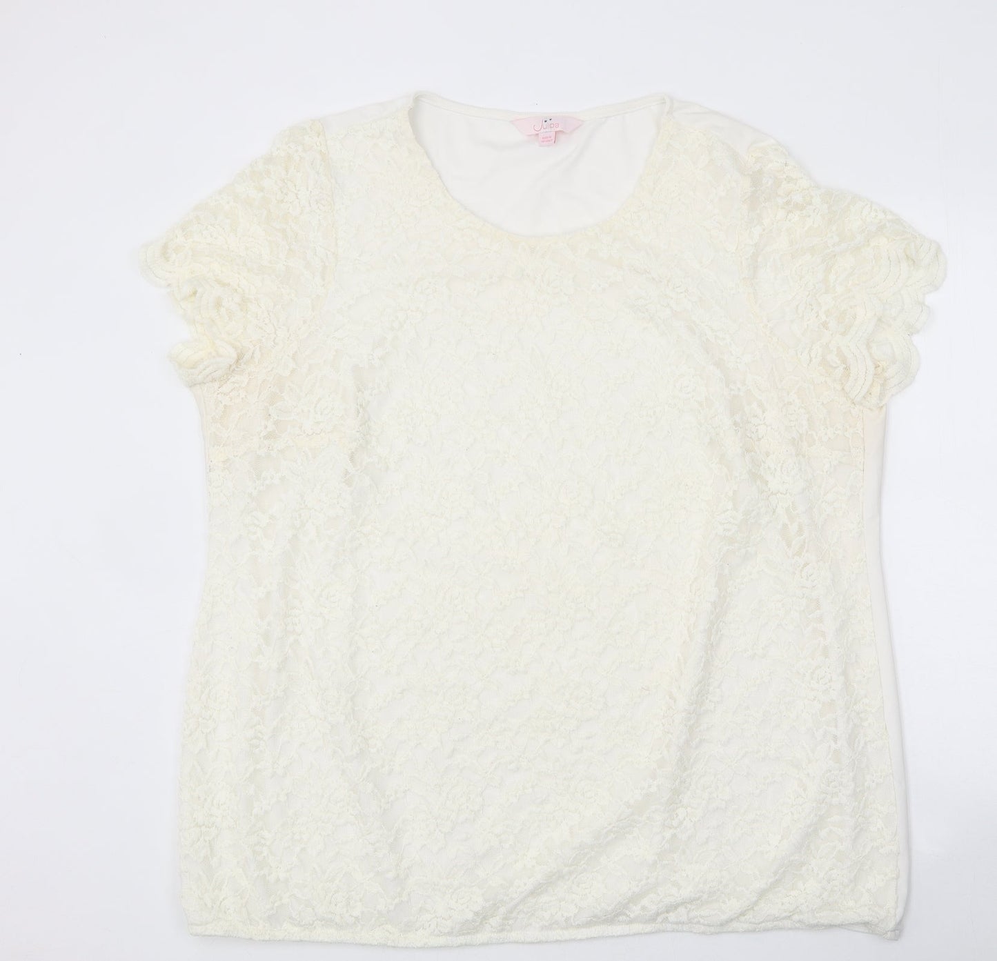 Julipa Womens Ivory Polyester Basic T-Shirt Size 22 Round Neck
