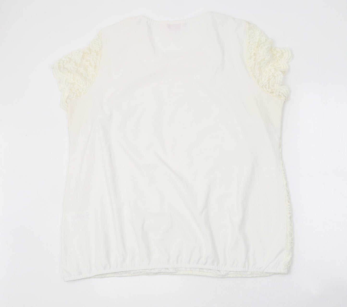 Julipa Womens Ivory Polyester Basic T-Shirt Size 22 Round Neck