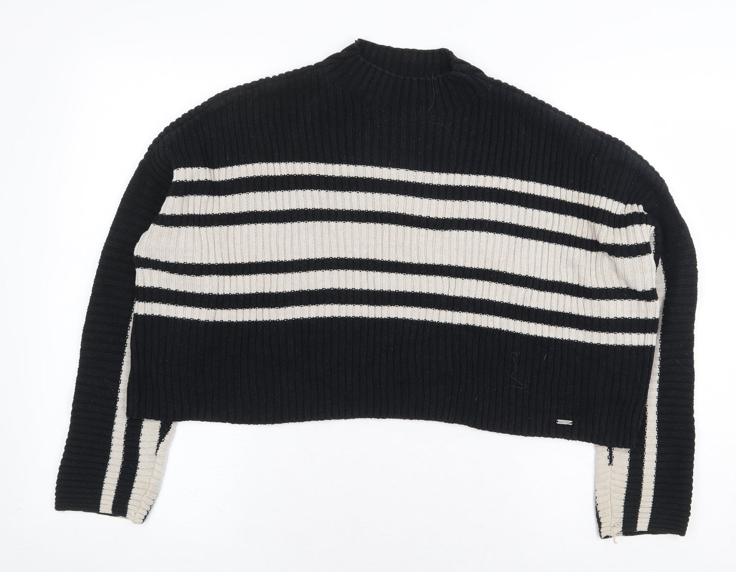 Hollister Womens Black High Neck Striped Cotton Pullover Jumper Size S