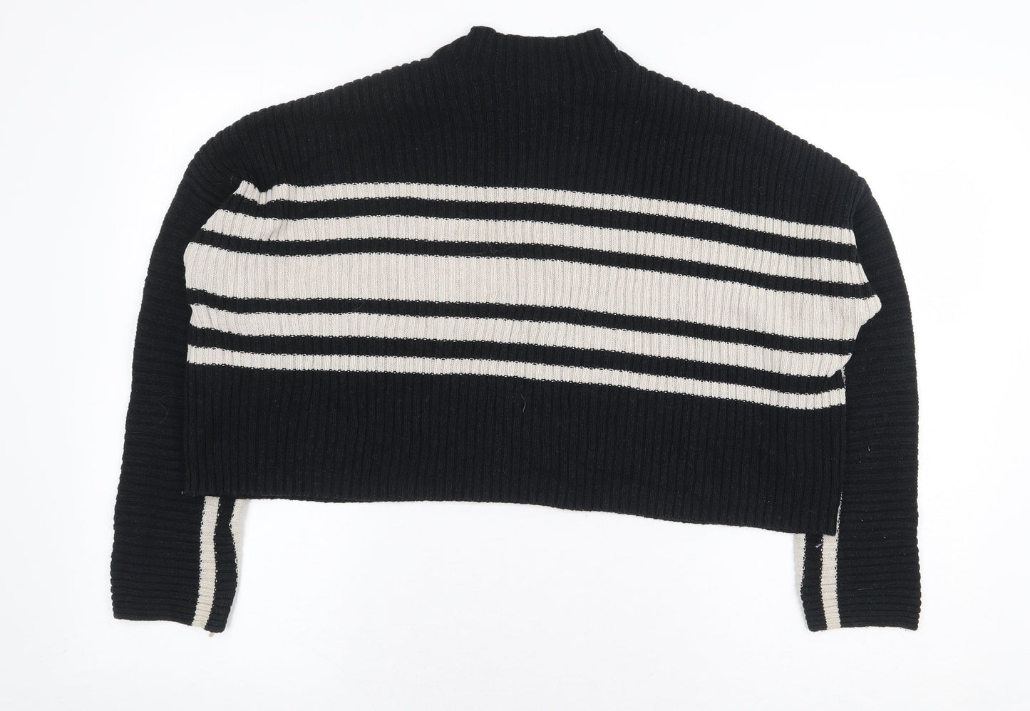 Hollister Womens Black High Neck Striped Cotton Pullover Jumper Size S