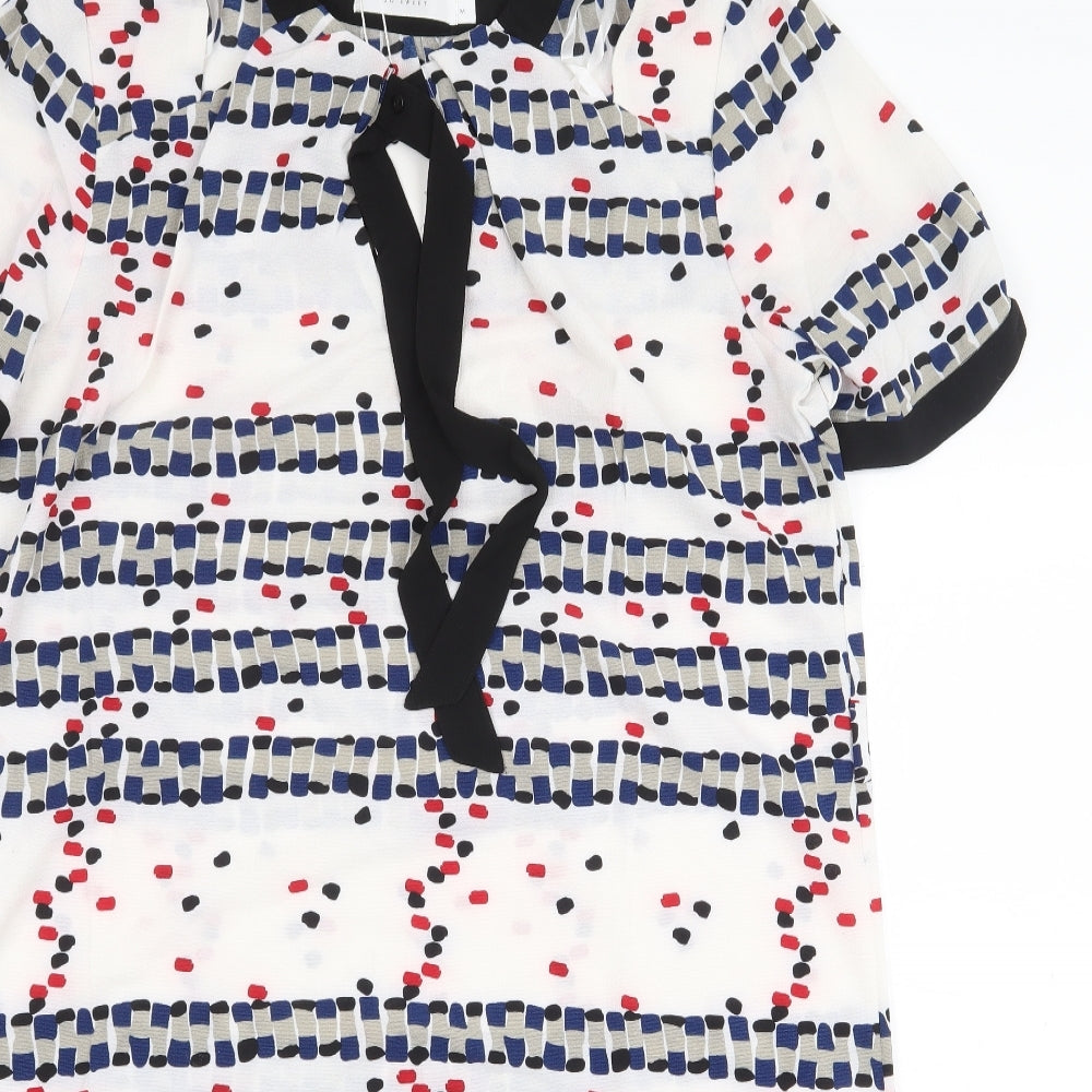 So Sweet Womens White Floral Polyester Shift Size M Round Neck Button - Tie Front