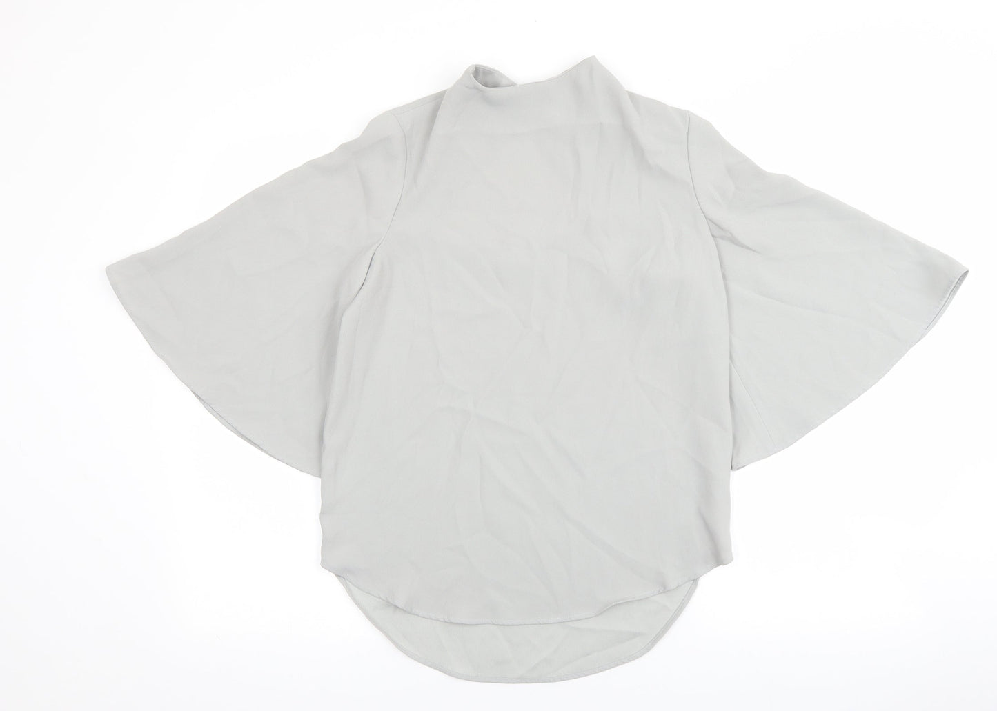 River Island Womens Grey Polyester Basic Blouse Size 6 Mock Neck - Angel Sleeve