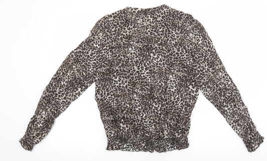 Atmoshphere Womens Brown Animal Print Polyester Basic Blouse Size 8 V-Neck - Leopard Print