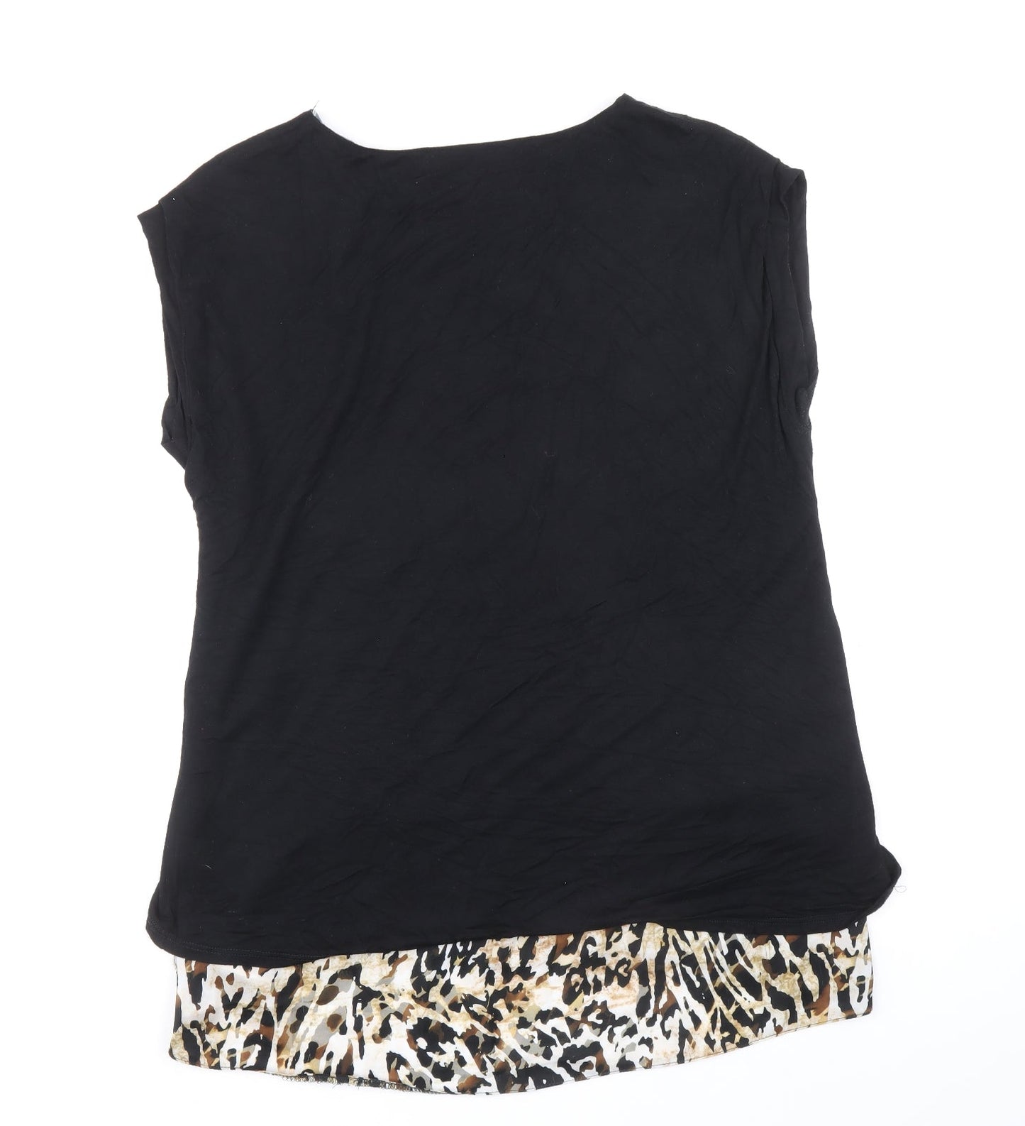 Wallis Womens Black Animal Print Polyester Basic Tank Size 14 Boat Neck