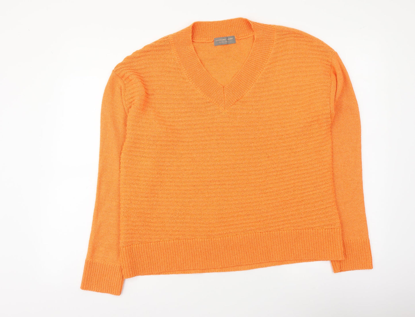 Goldfame Womens Orange V-Neck Acrylic Pullover Jumper Size M