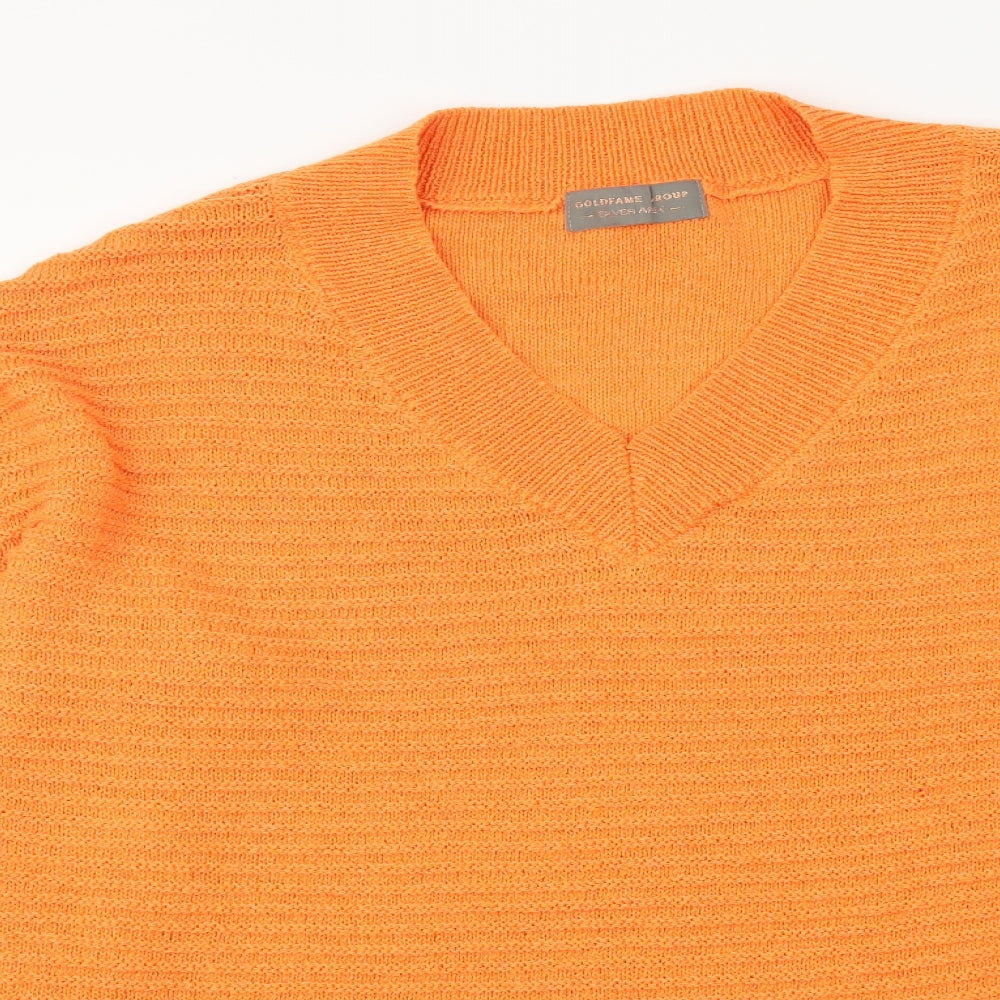 Goldfame Womens Orange V-Neck Acrylic Pullover Jumper Size M