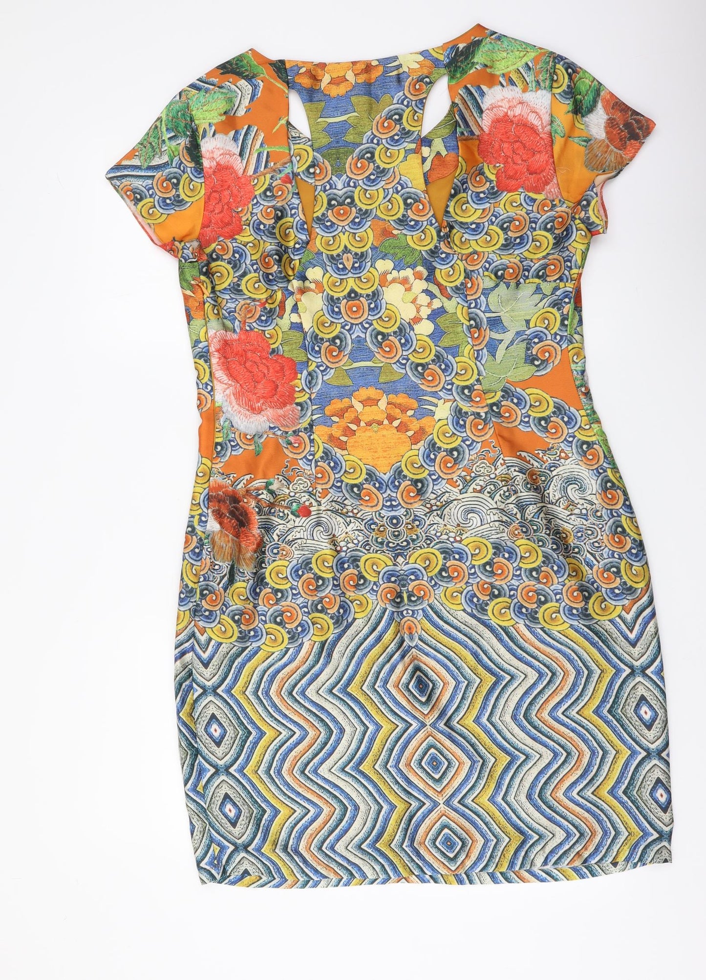 Marcia Azzi Womens Multicoloured Geometric Polyester Pencil Dress Size S Boat Neck Zip