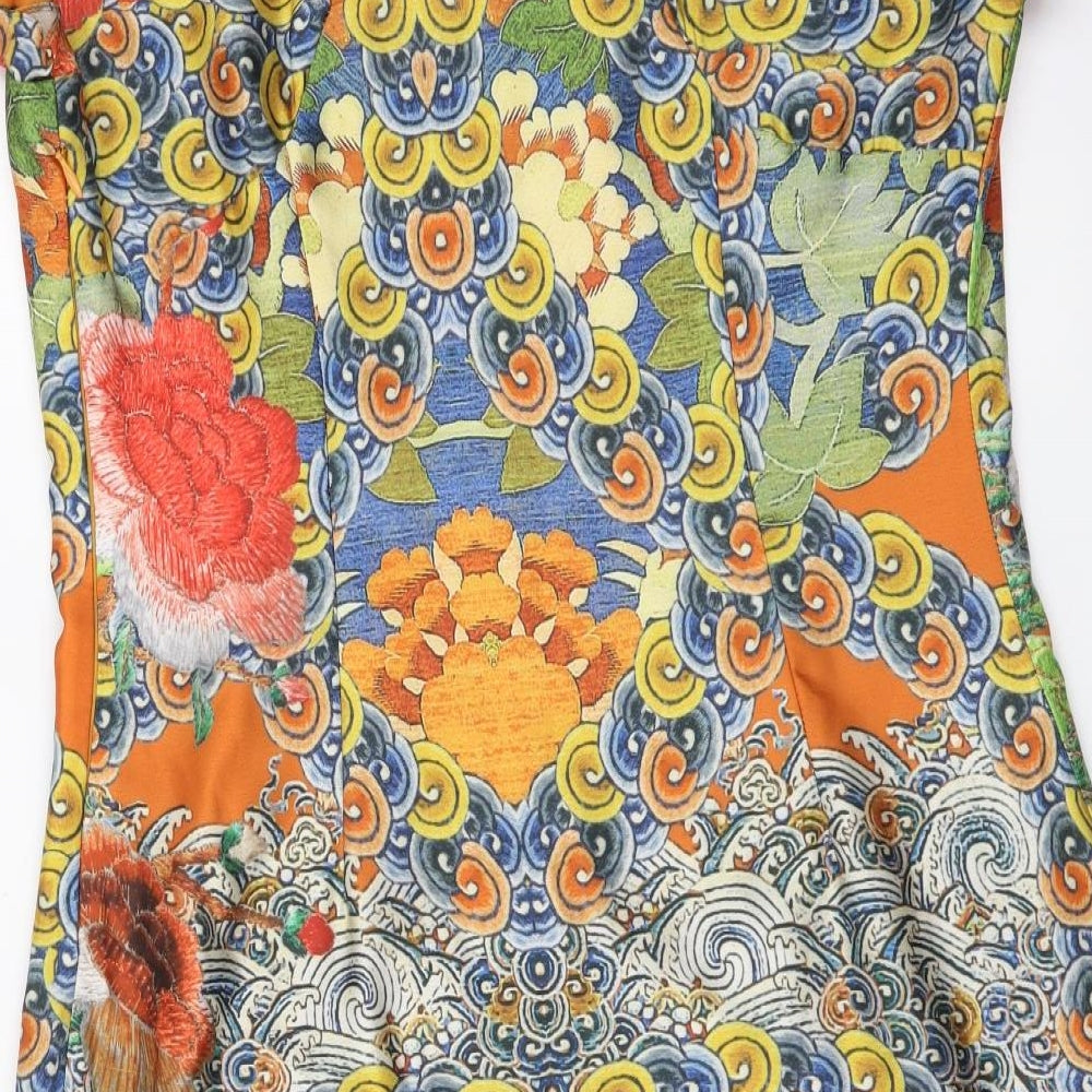 Marcia Azzi Womens Multicoloured Geometric Polyester Pencil Dress Size S Boat Neck Zip