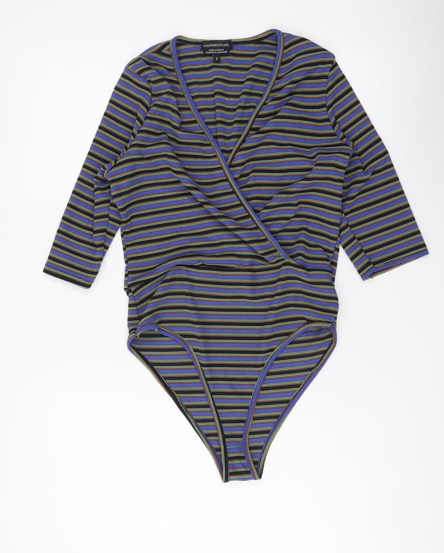 Wednesday Girl Womens Multicoloured Striped Polyester Bodysuit One-Piece Size S Pullover