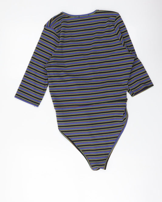 Wednesday Girl Womens Multicoloured Striped Polyester Bodysuit One-Piece Size S Pullover