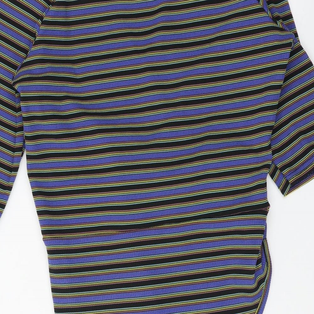 Wednesday Girl Womens Multicoloured Striped Polyester Bodysuit One-Piece Size S Pullover