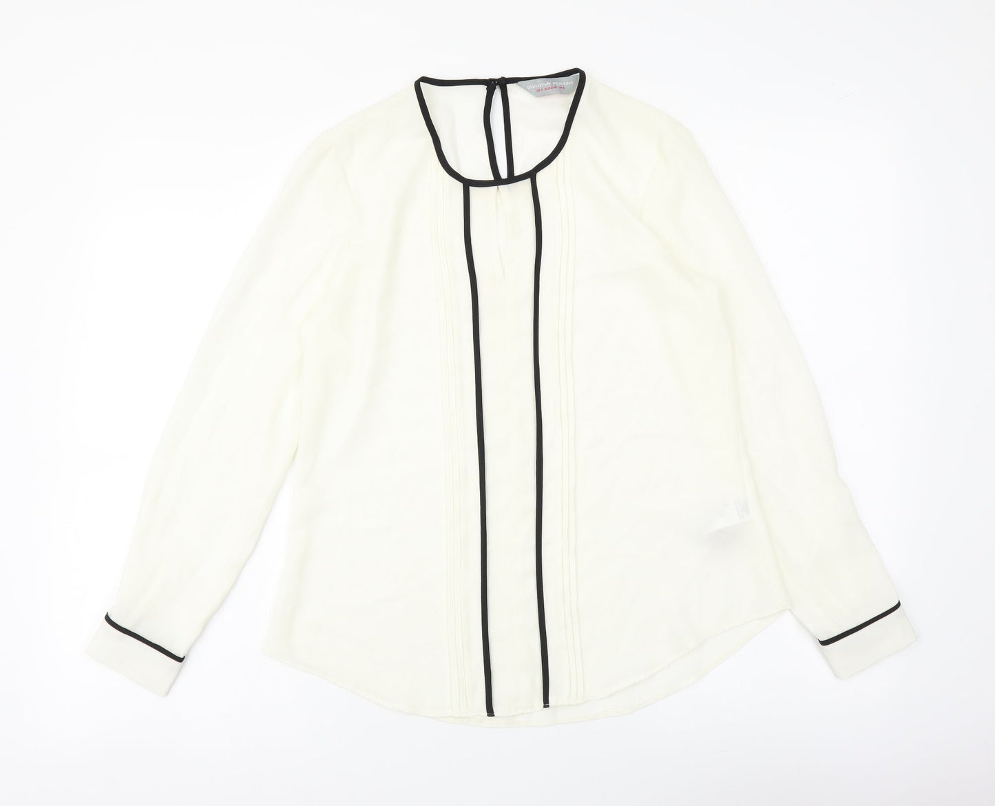 Dorothy Perkins Womens Ivory Polyester Basic Blouse Size 8 Round Neck - Contrasting Trim