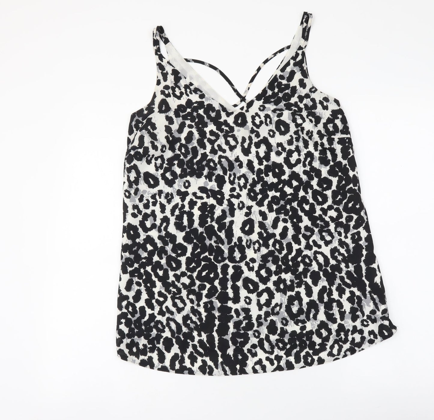 Dorothy Perkins Womens Black Animal Print Polyester Camisole Tank Size 8 V-Neck - Leopard Print