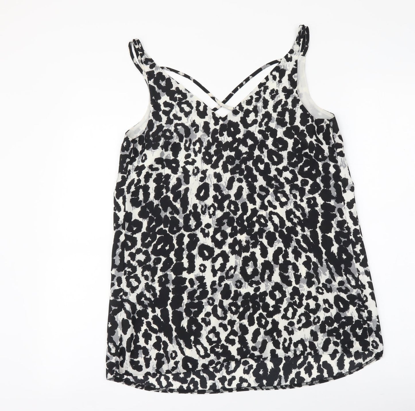 Dorothy Perkins Womens Black Animal Print Polyester Camisole Tank Size 8 V-Neck - Leopard Print