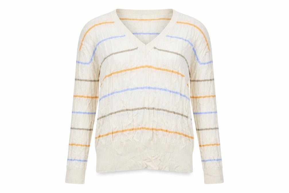 Marks and Spencer Womens Multicoloured V-Neck Striped Viscose Pullover Jumper Size L