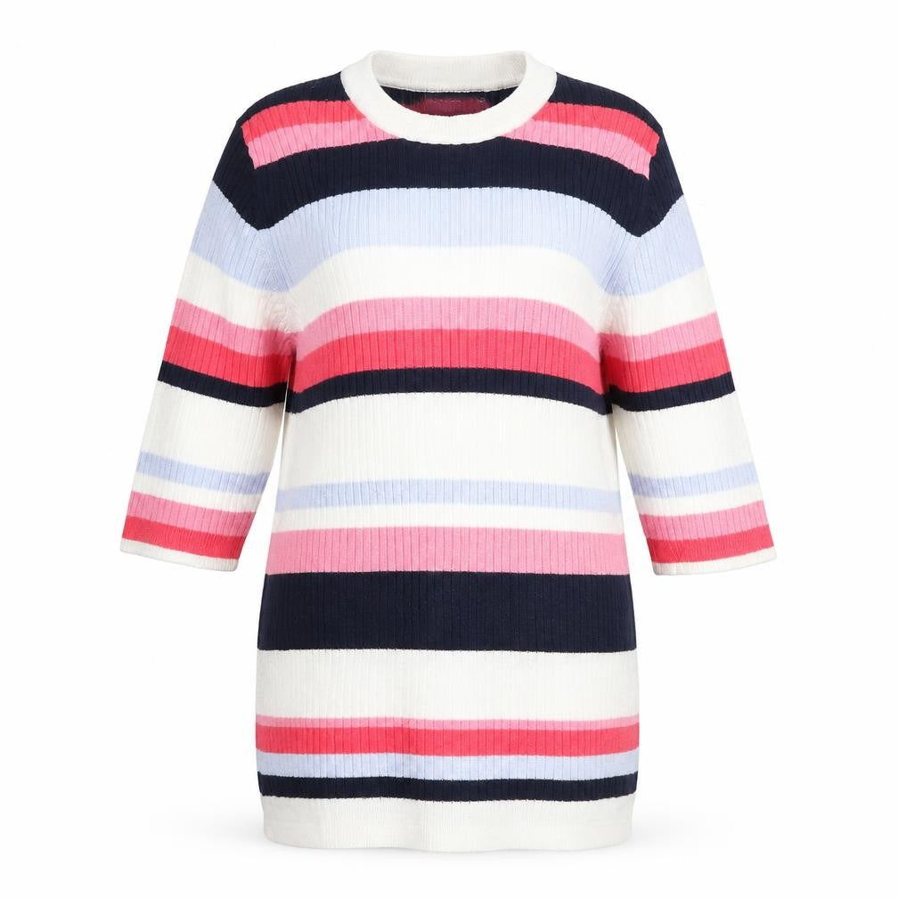 Marks and Spencer Womens Multicoloured Round Neck Striped Viscose Pullover Jumper Size 12
