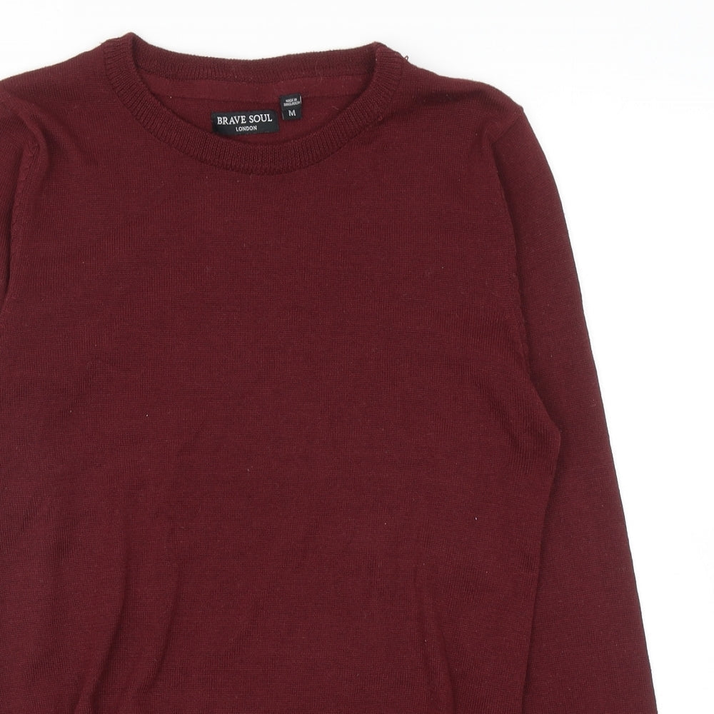 Brave Soul Mens Red Round Neck Polyester Pullover Jumper Size M