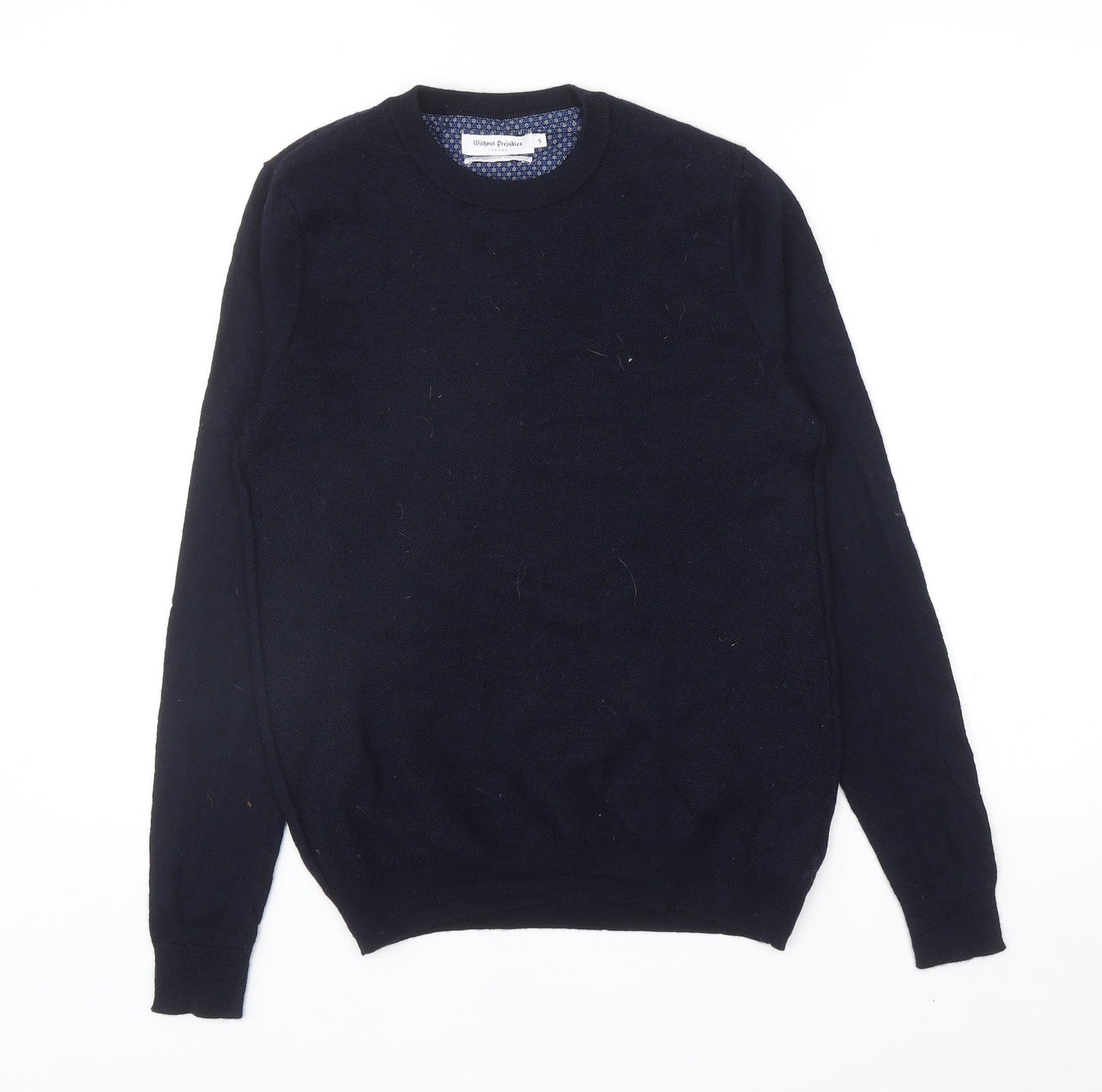 Without Prejudice Mens Blue Round Neck Wool Pullover Jumper Size S