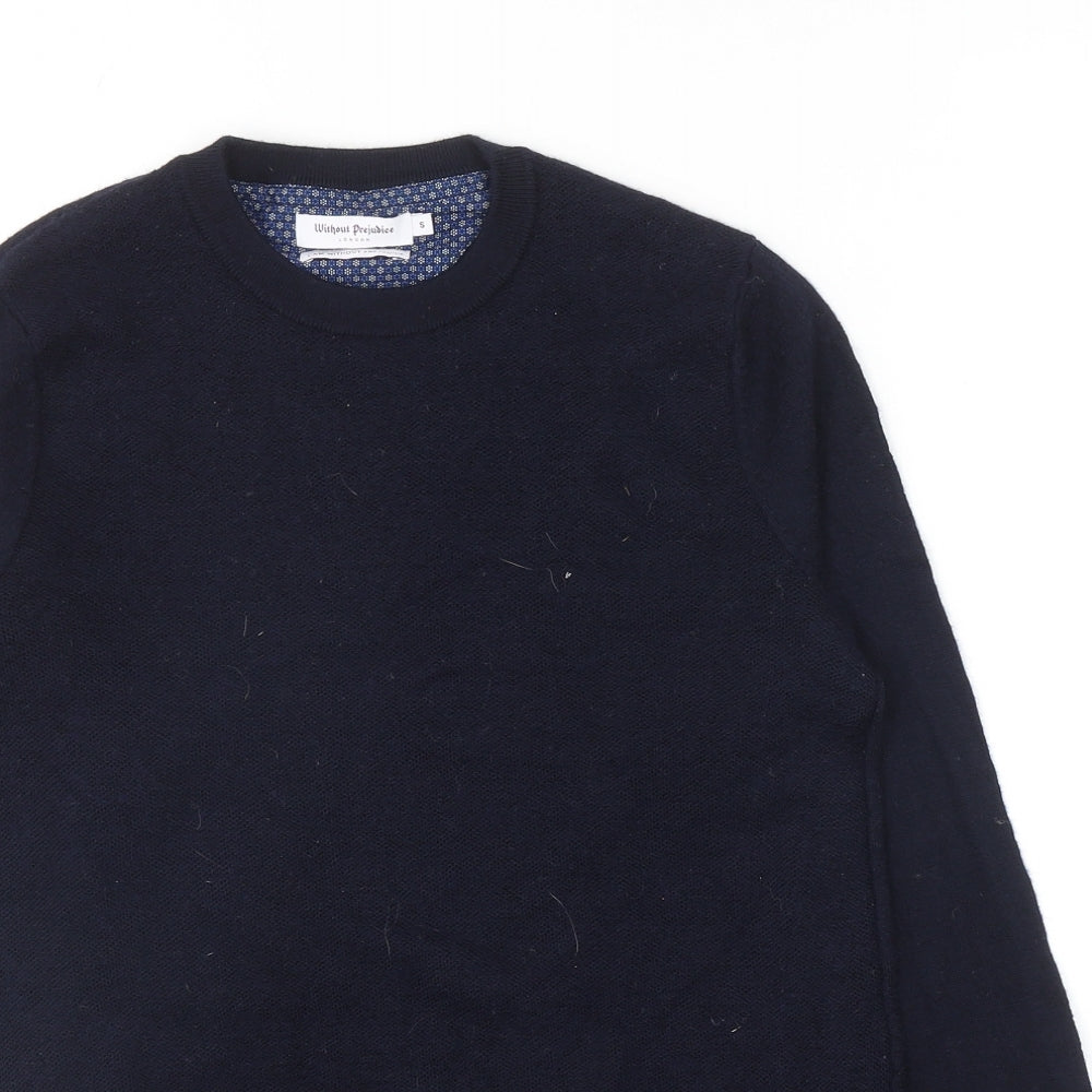 Without Prejudice Mens Blue Round Neck Wool Pullover Jumper Size S