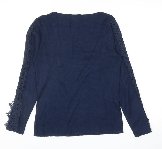 Apricot Womens Blue Boat Neck Viscose Pullover Jumper Size 14