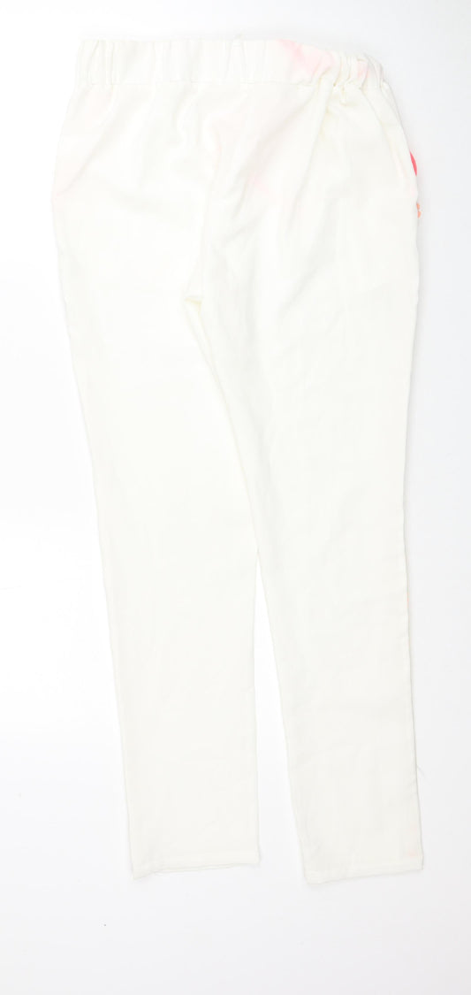 MJA Womens White Polyester Trousers Size S Regular Drawstring
