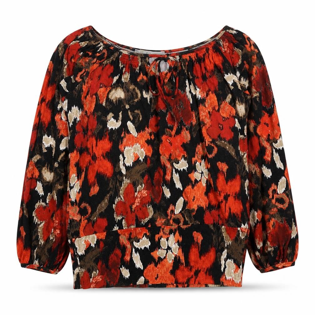 Marks and Spencer Womens Red Floral Viscose Basic Blouse Size 8 Scoop Neck