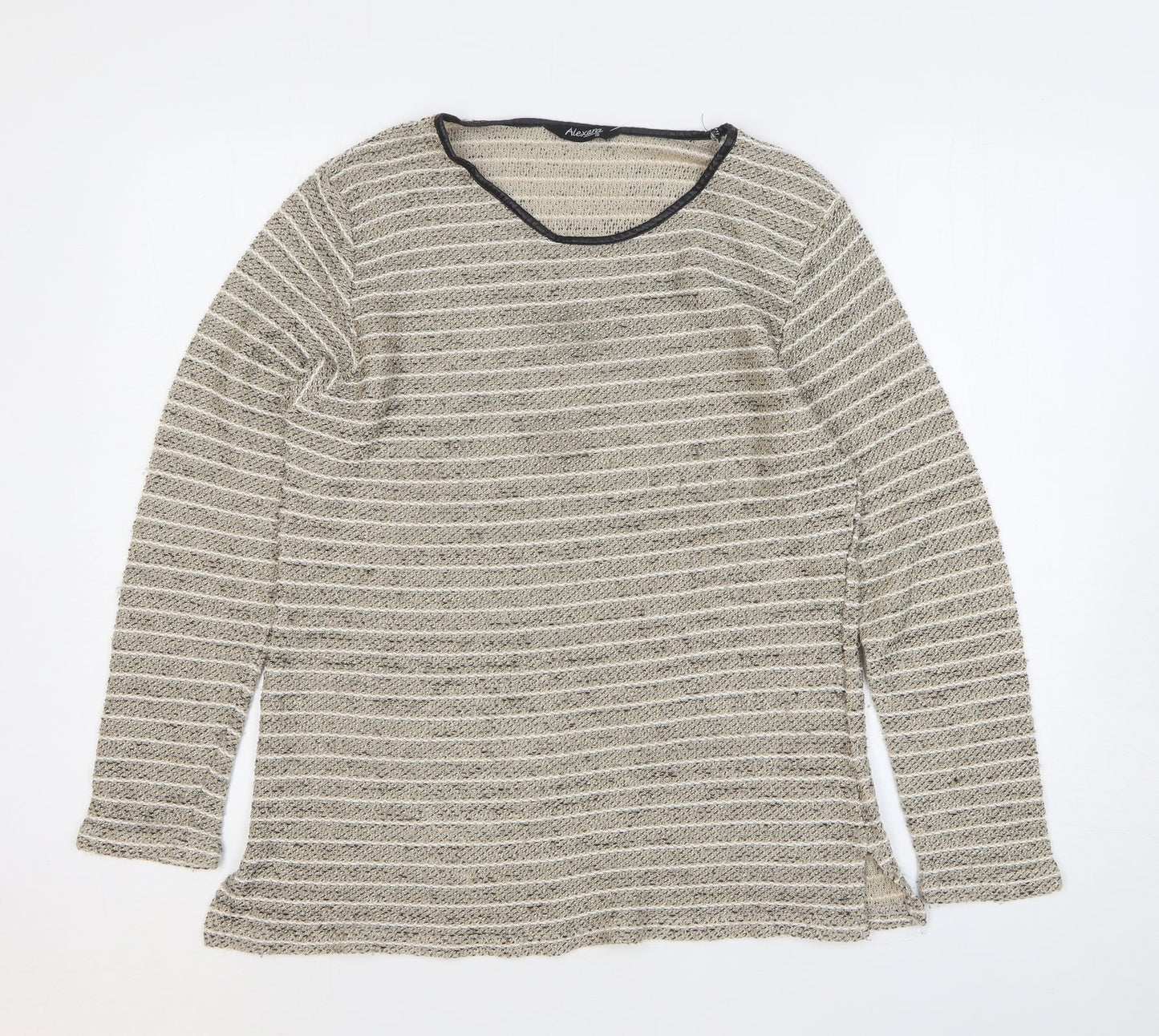 Alexara Womens Gold Round Neck Striped Acrylic Pullover Jumper Size 16