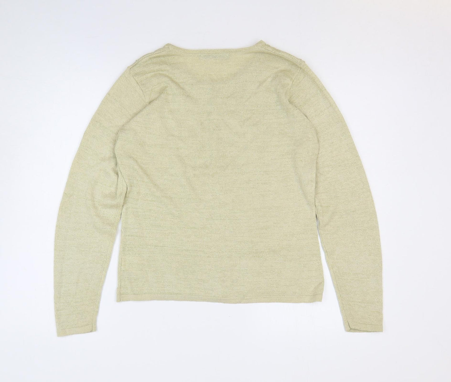 AMARANTO Womens Gold Round Neck Floral Viscose Pullover Jumper Size M