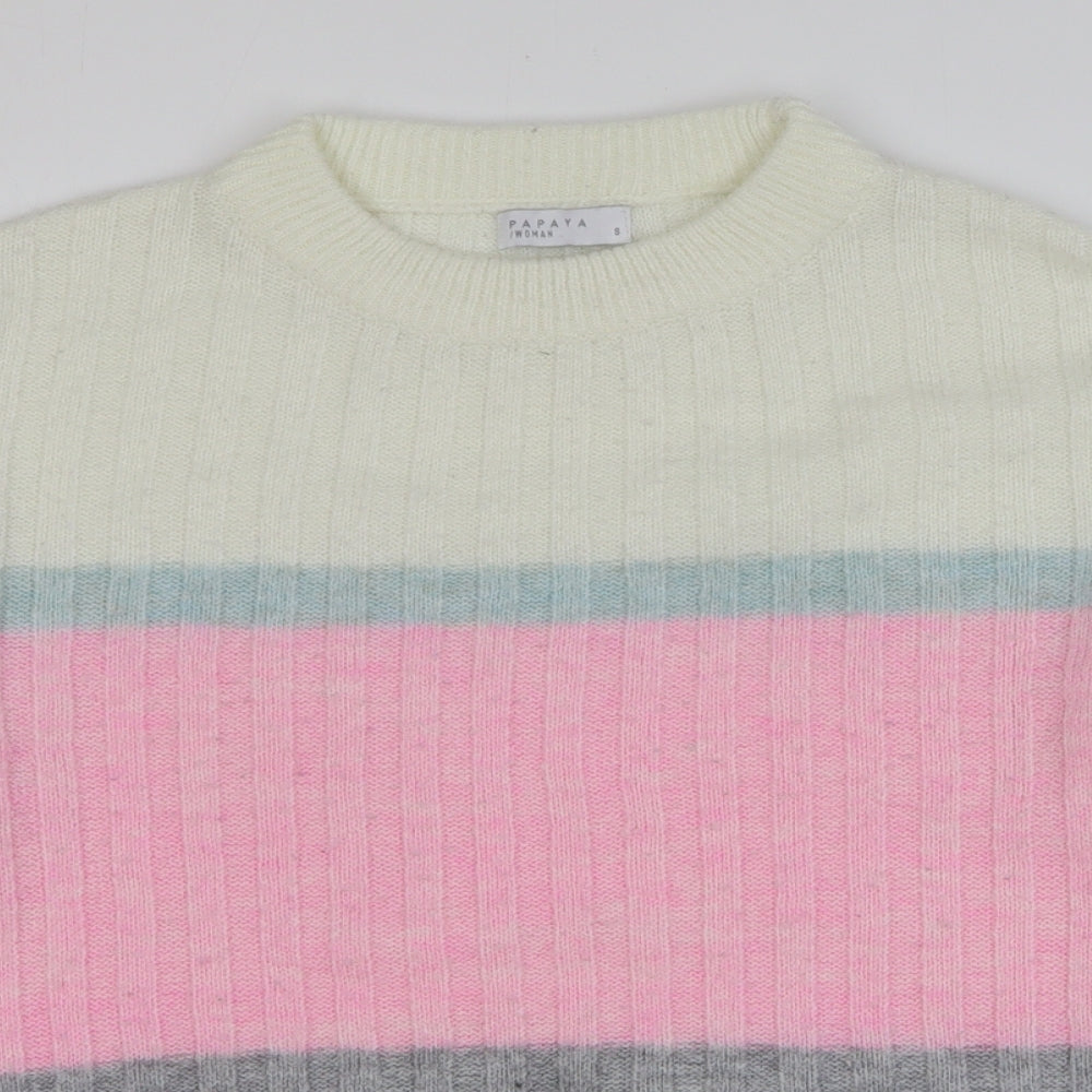 Papaya Womens Multicoloured Round Neck Striped Acrylic Pullover Jumper Size S