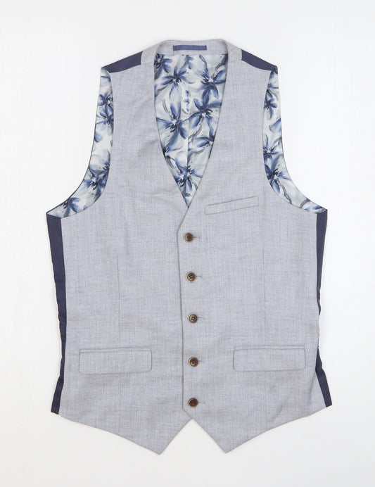 Harry Brown Mens Blue Geometric Polyester Tuxedo Suit Waistcoat Size 36