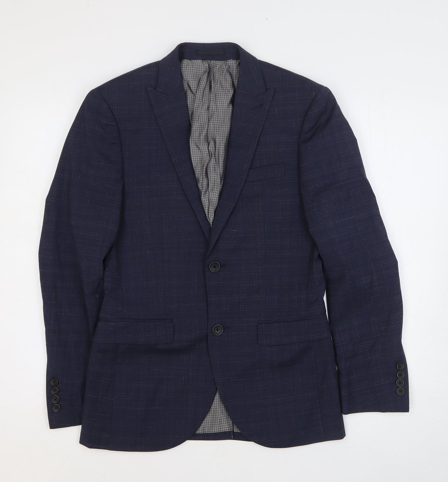 NEXT Mens Blue Geometric Polyester Jacket Suit Jacket Size 34