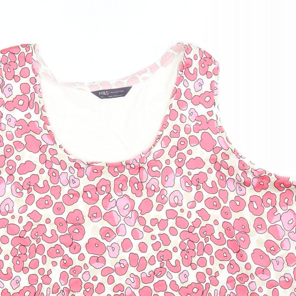 Marks and Spencer Womens Pink Animal Print Polyester Basic Tank Size 20 Scoop Neck - Leopard Print