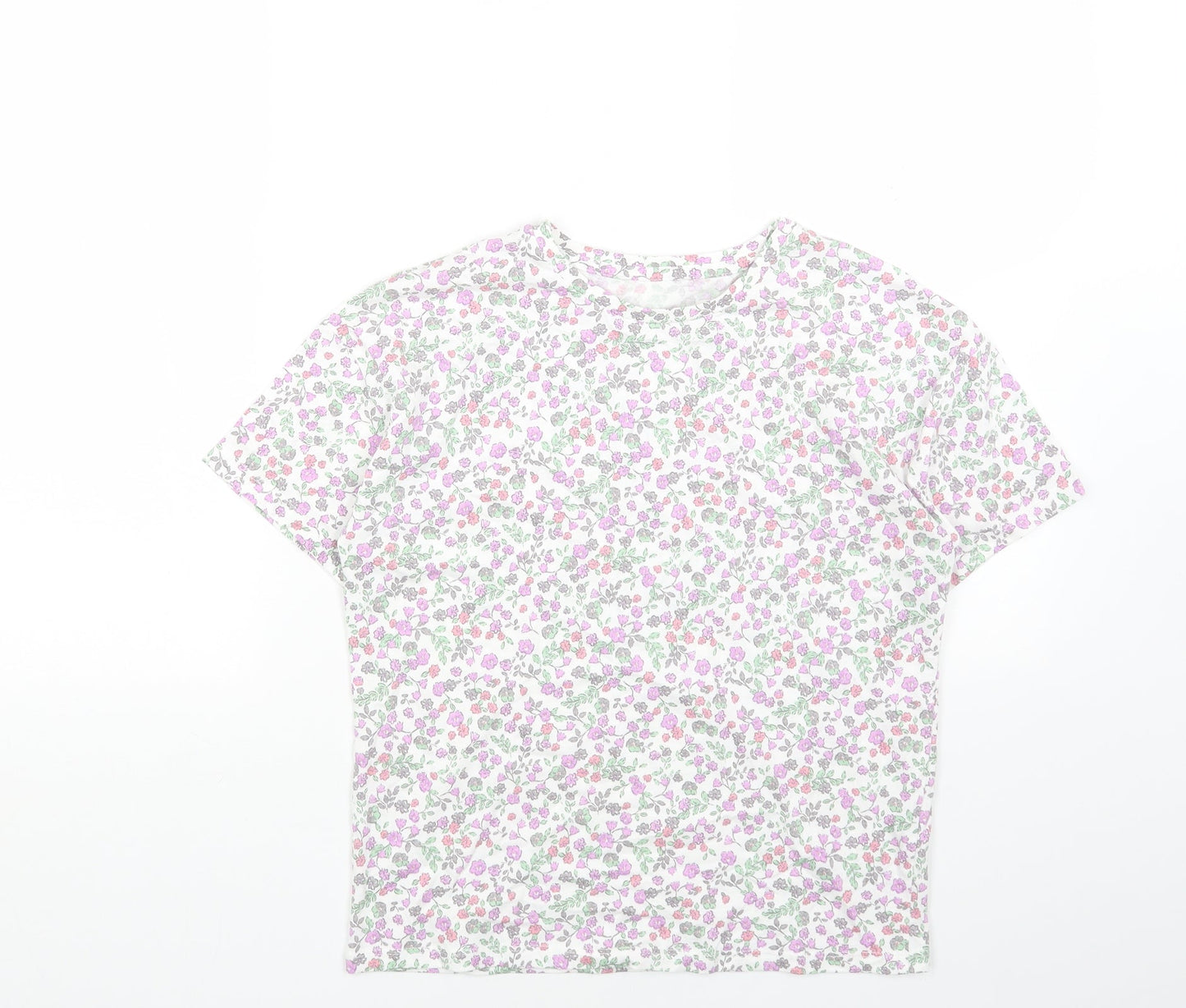 George Girls Multicoloured Floral Cotton Basic T-Shirt Size 12-13 Years Round Neck Pullover