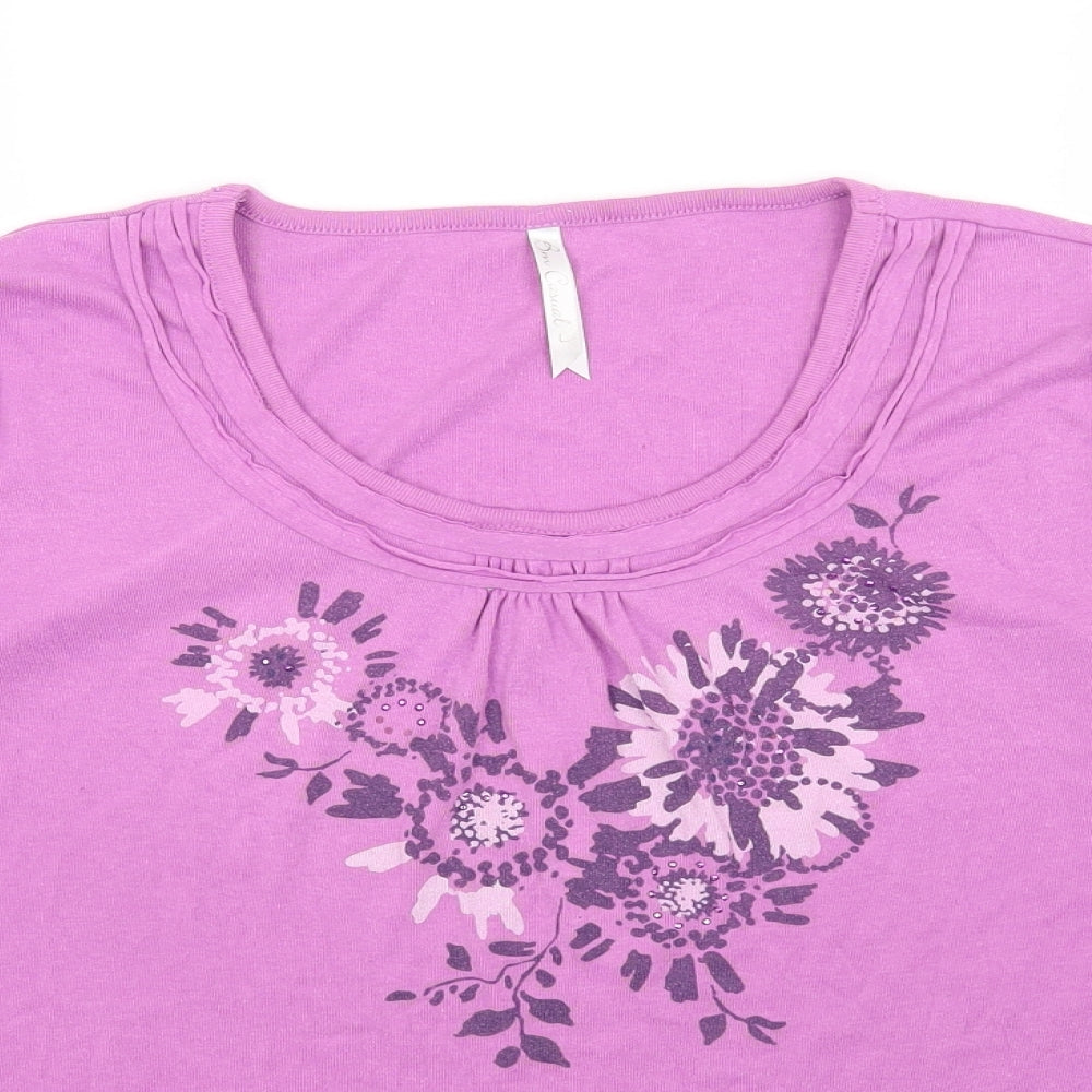 BM Womens Purple Polyester Basic T-Shirt Size L Scoop Neck - Flowers