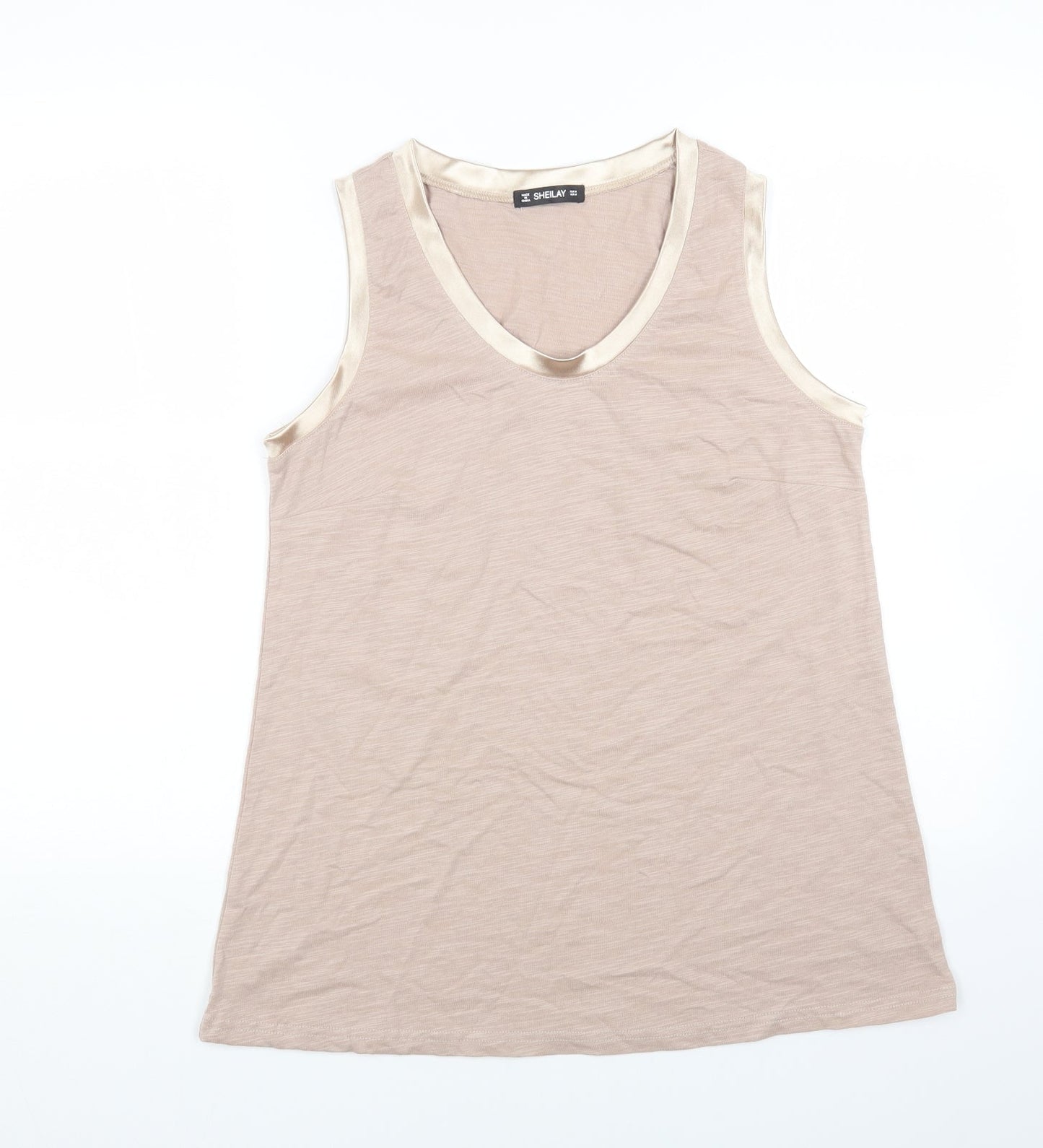 SHEILAY Womens Beige Polyester Basic Tank Size M Scoop Neck - Satin Trims