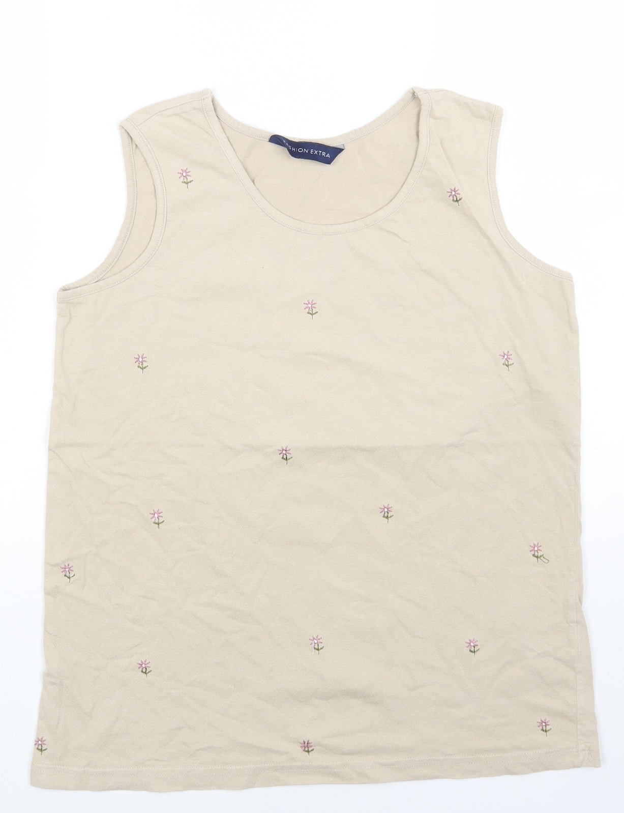 Fashion extra Womens Beige Cotton Basic Blouse Size 12 Scoop Neck