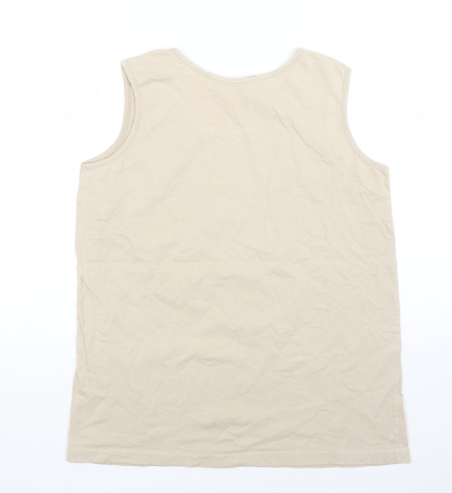 Fashion extra Womens Beige Cotton Basic Blouse Size 12 Scoop Neck